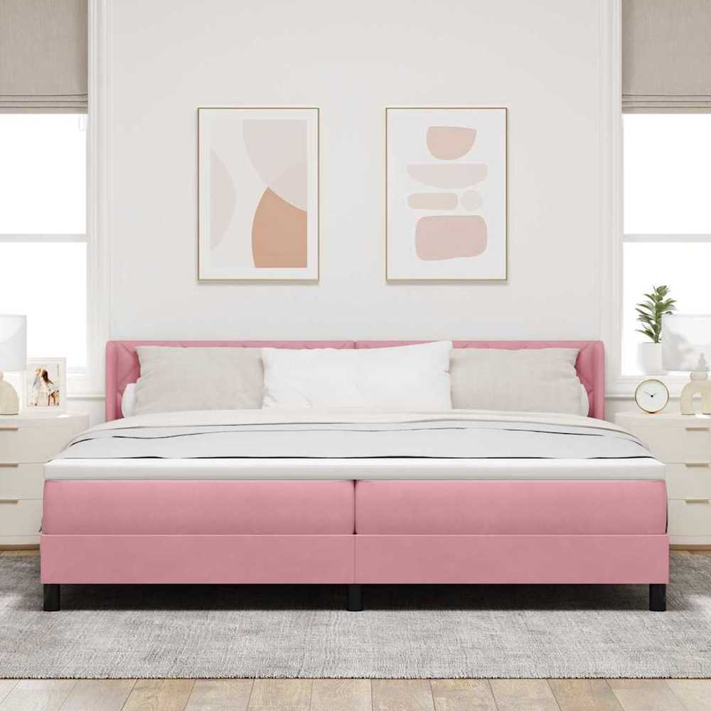 Kiemas lova su galvūgalio Rožinė 200 x 200 cm Aksomas