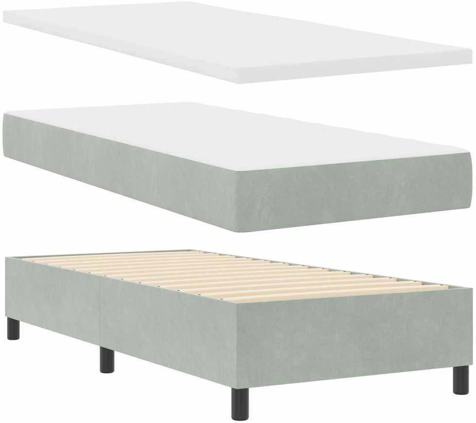 Kiemas lova su galvūgalio Šviesiai pilka 90 x 200 cm Aksomas