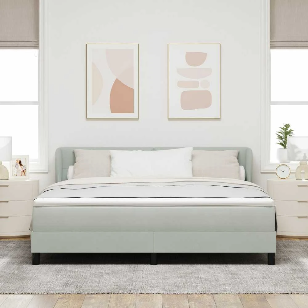Kiemas lova su galvūgalio Šviesiai pilka 180 x 200 cm Aksomas