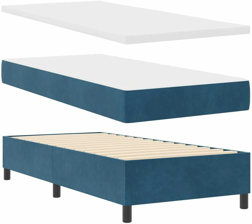 Kiemas lova su čiužiniu Tamsiai mėlyna 90 x 200 cm Aksomas