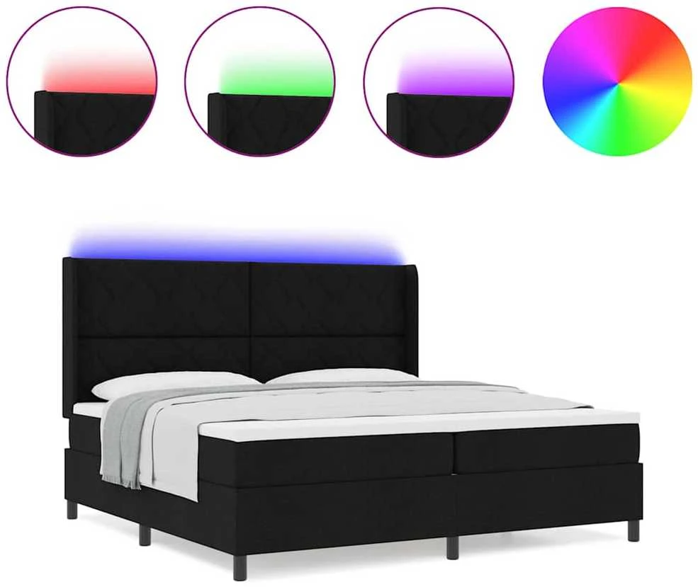 LED Čiužinio Lova su galvūgalio Juoda 200 x 200 cm audinys