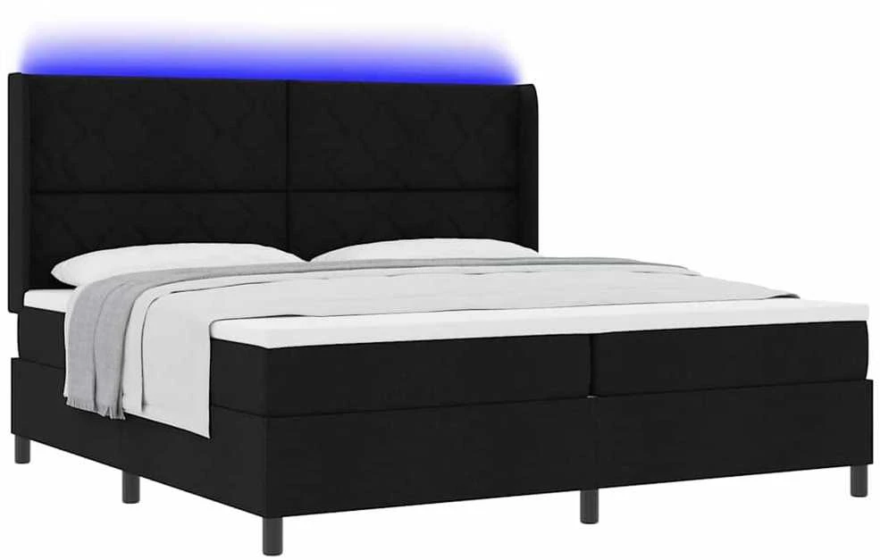 LED Čiužinio Lova su galvūgalio Juoda 200 x 200 cm audinys
