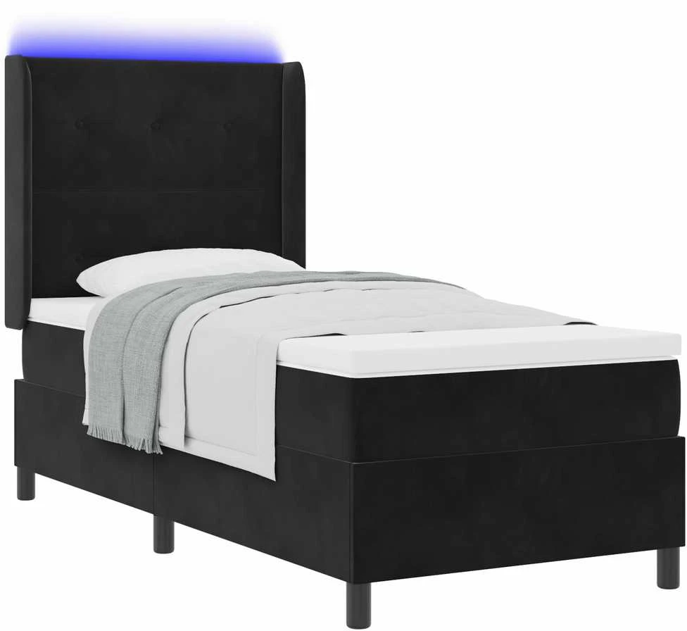 Kiemas lova su LED juostelėmis Juoda 80 x 200 cm Aksomas