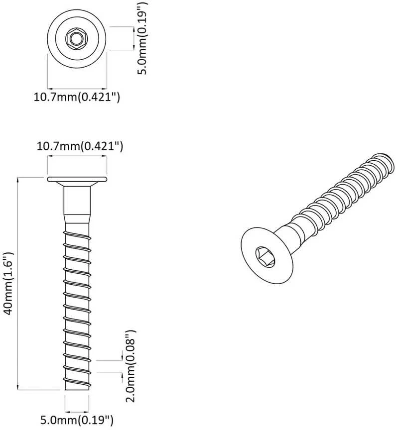 Confirmat varžtai 2 vnt. Sidabrinė Ø5 x 40 mm Metalas