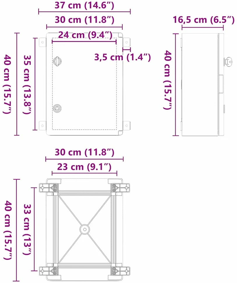 Control Cabinet Pilka 37 x 16,5 x 40 cm ABS plastikas