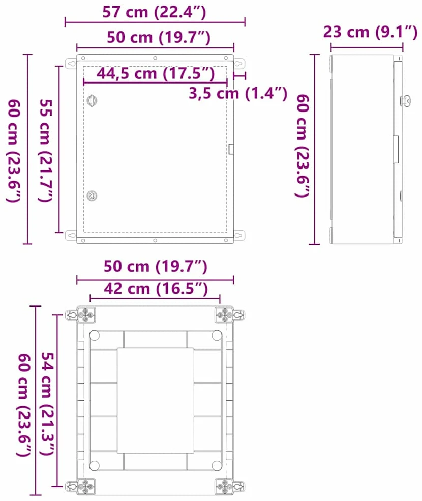Control Cabinet Pilka 57 x 23 x 60 cm ABS plastikas