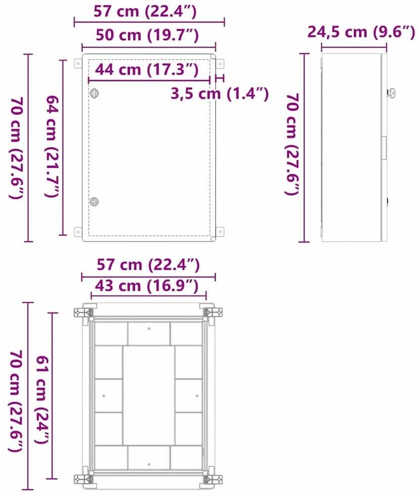 Control Cabinet Pilka 57 x 24,5 x 70 cm ABS plastikas