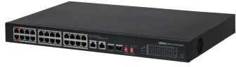 „Dahua Technology Co“ PoE šakotuvas, 24 prievadų, PoE+, 2 RJ45 prievadų + 2 SFP prievadų, 240 W