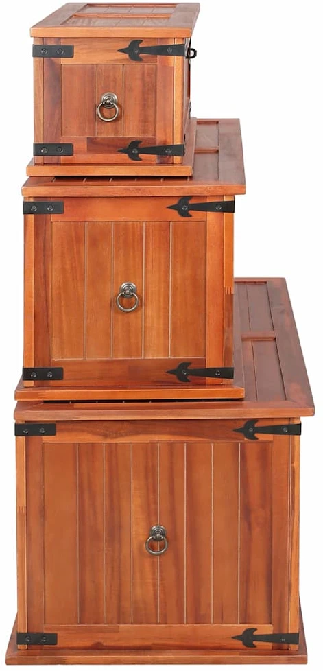Daiktadėžės, 3 vnt., akacijos medienos masyvas