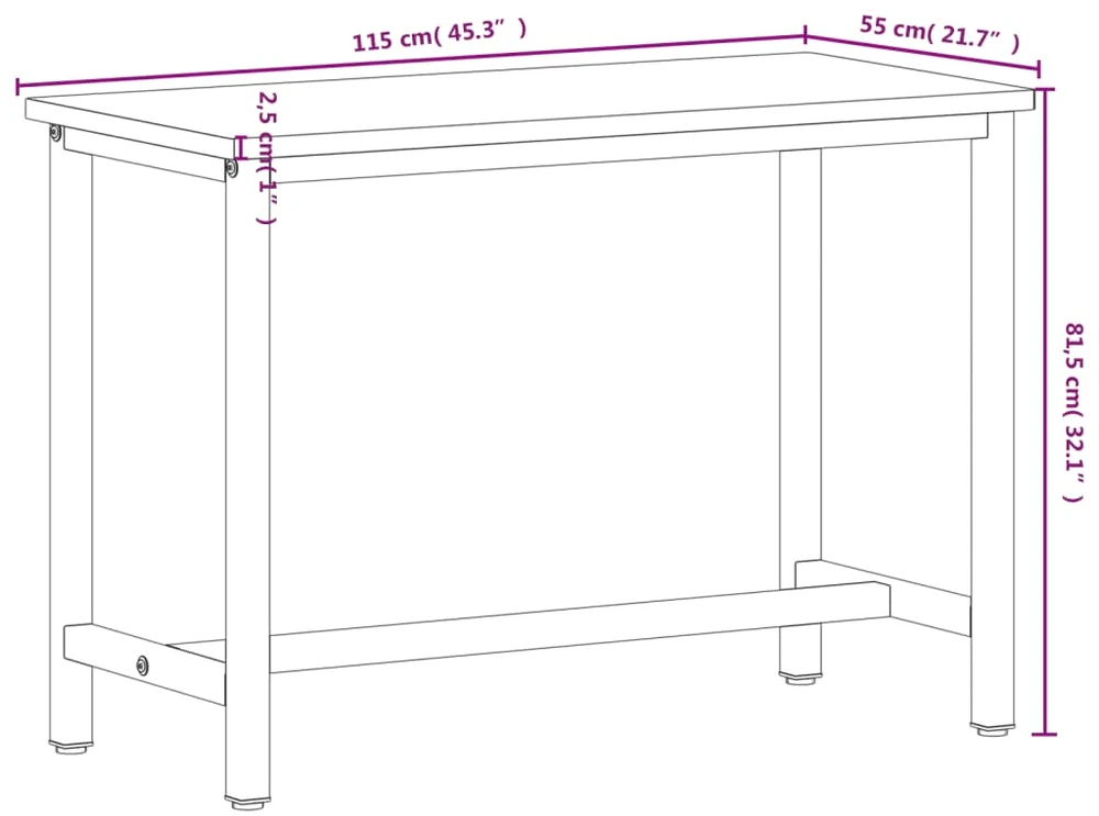 Darbastalis, 115x55x81,5cm, bukmedžio masyvas ir metalas