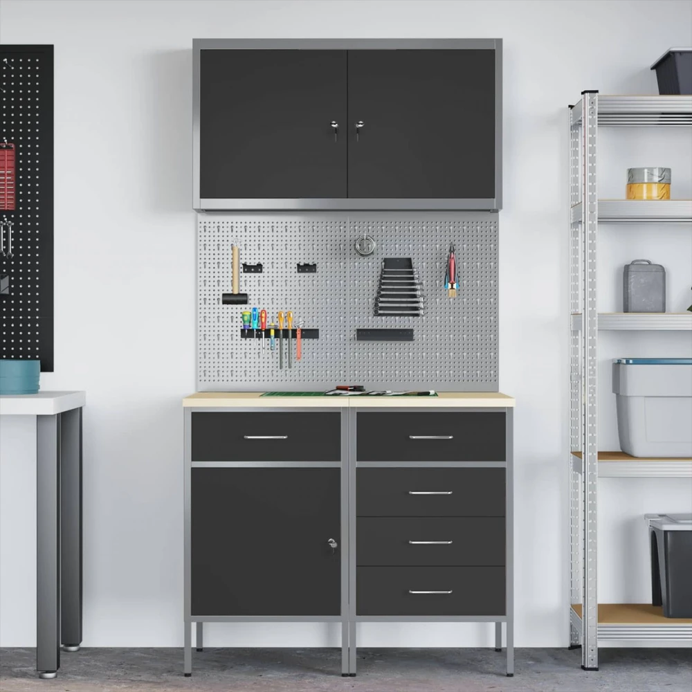 Darbo spinta 5 pcs Juoda Inžinerinė mediena ir plienas