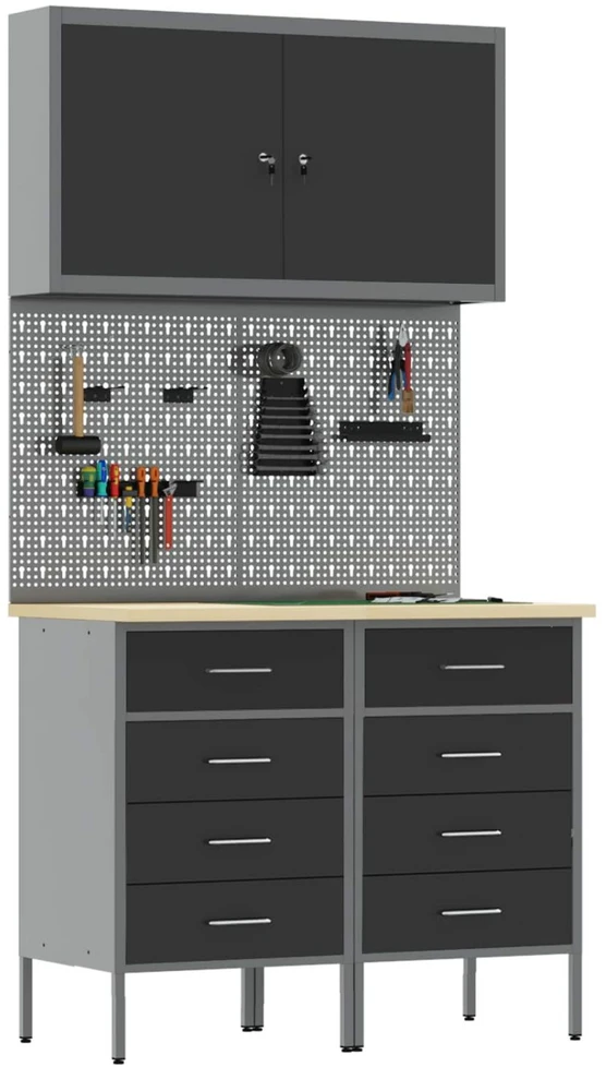 Darbo spinta 5 pcs Juoda Inžinerinė mediena ir plienas
