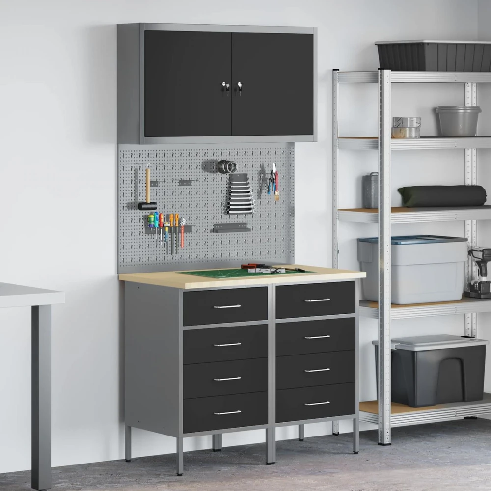 Darbo spinta 5 pcs Juoda Inžinerinė mediena ir plienas