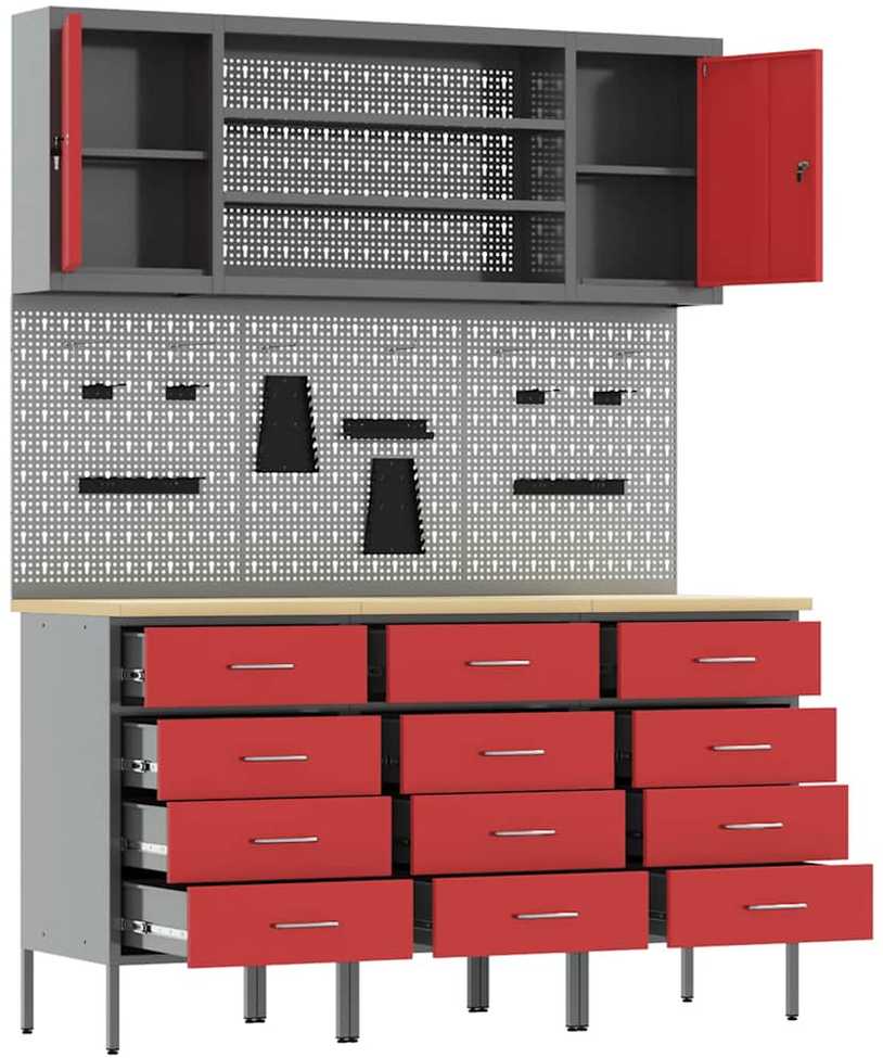 Darbo spinta 7 pcs Raudona Inžinerinė mediena ir plienas