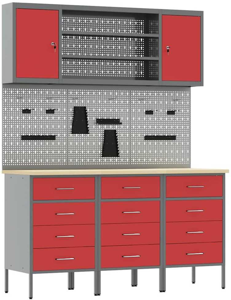 Darbo spinta 7 pcs Raudona Inžinerinė mediena ir plienas