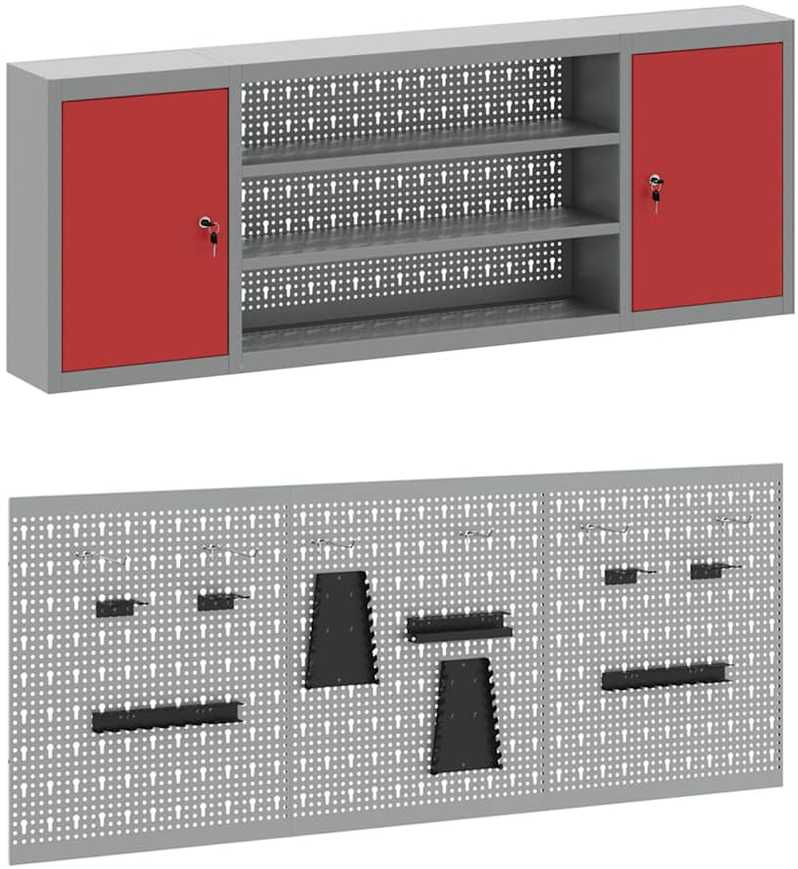 Darbo spinta 7 pcs Raudona Inžinerinė mediena ir plienas