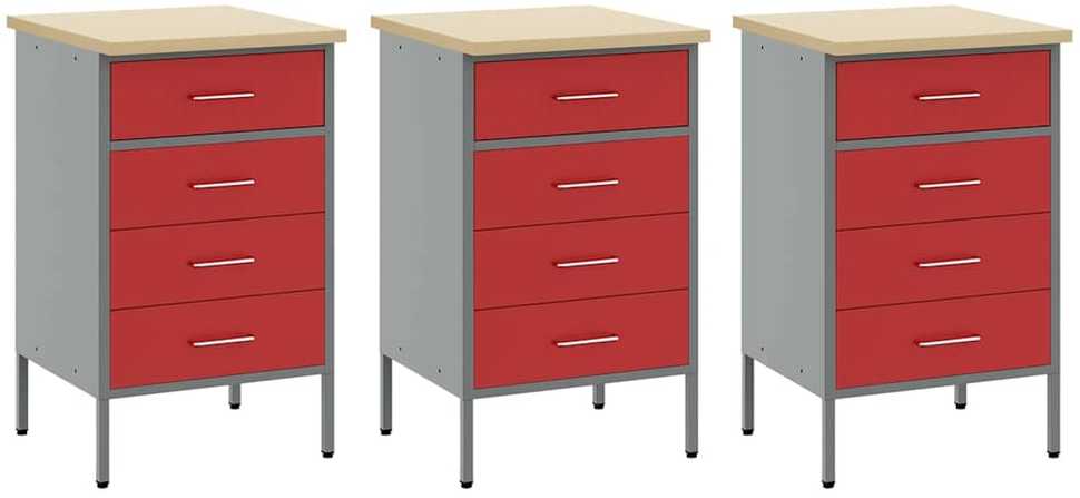 Darbo spinta 7 pcs Raudona Inžinerinė mediena ir plienas