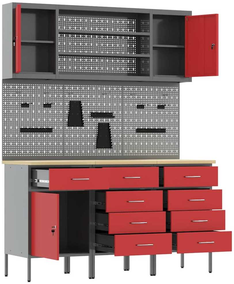 Darbo spinta 7 pcs Raudona Inžinerinė mediena ir plienas