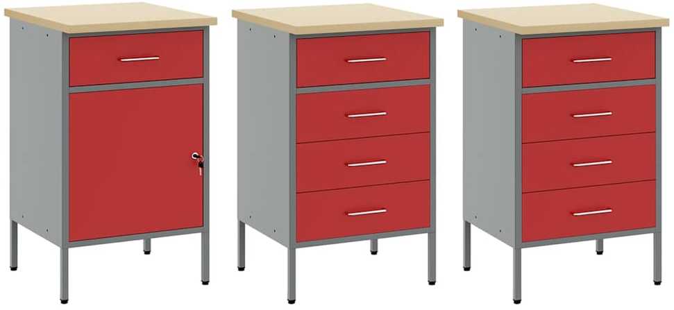 Darbo spinta 7 pcs Raudona Inžinerinė mediena ir plienas