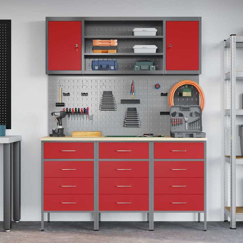 Darbo spinta 7 pcs Raudona Inžinerinė mediena ir plienas