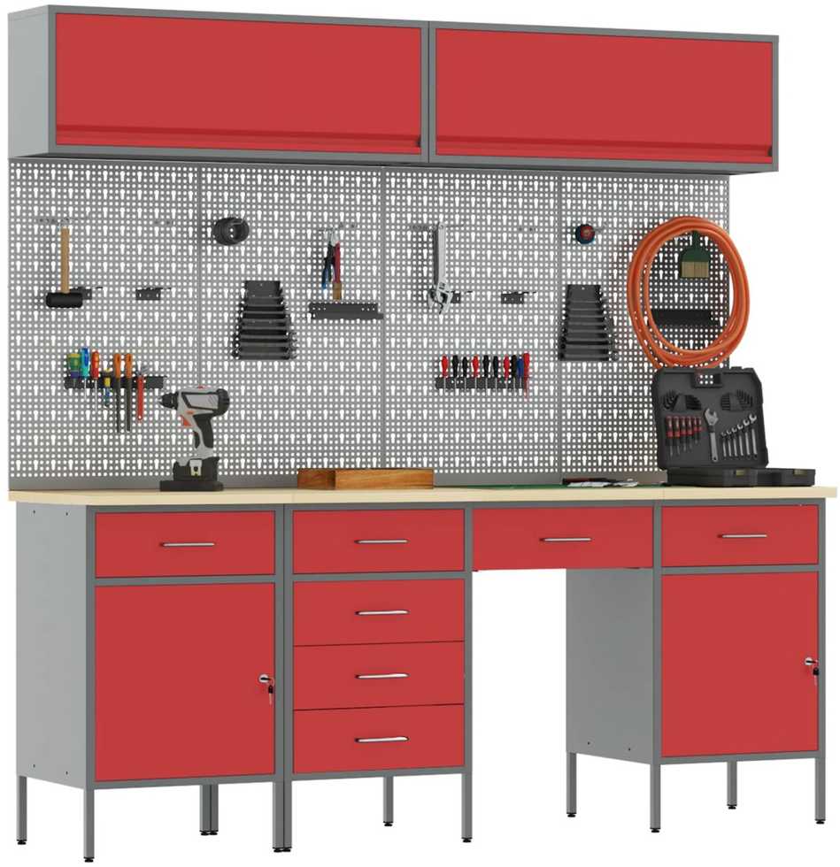 Darbo spinta 10 pcs Raudona Inžinerinė mediena ir plienas