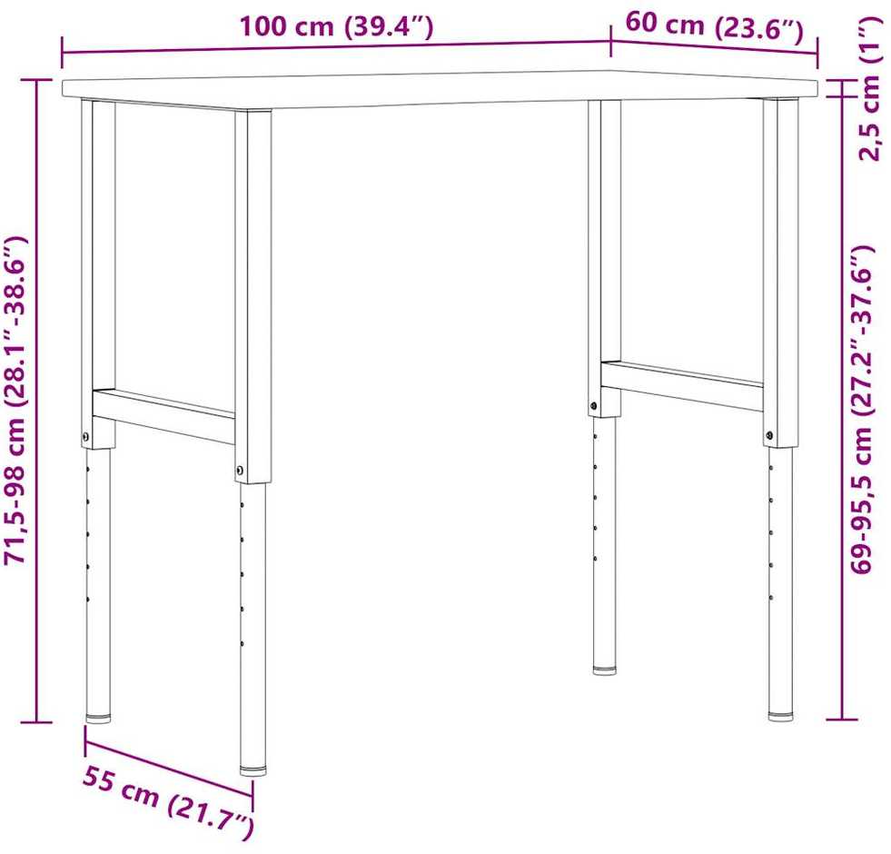 Darbastalis, tamsiai rudas, 100x60x(71,5-98)cm, ąžuolo masyvas