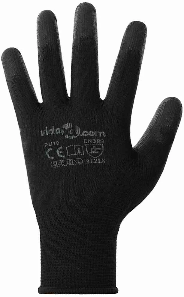 Darbo pirštinės 12 vnt. Juoda 10 / xl Poliesteris