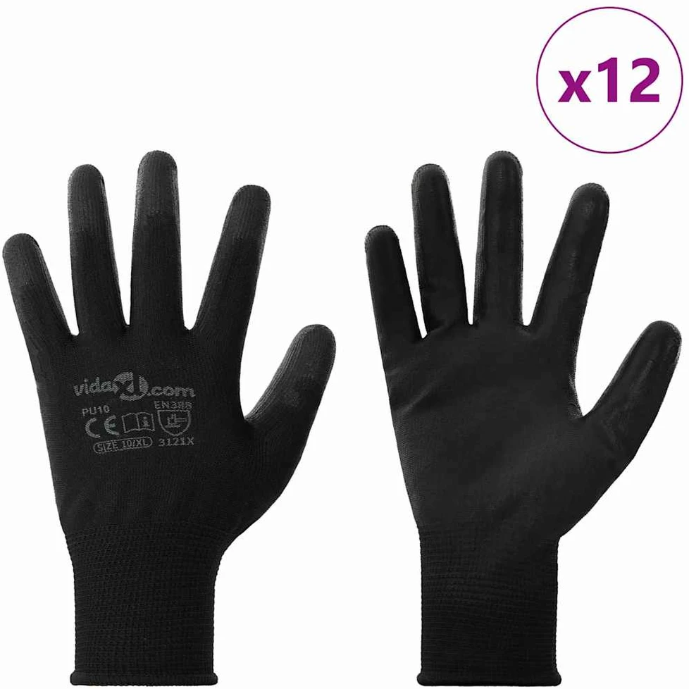 Darbo pirštinės 12 vnt. Juoda 10 / xl Poliesteris