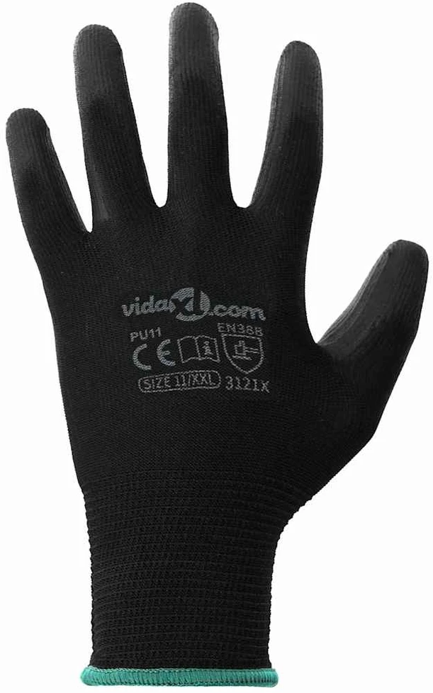 Darbo pirštinės 12 vnt. Juoda 11 / XXL Poliesteris