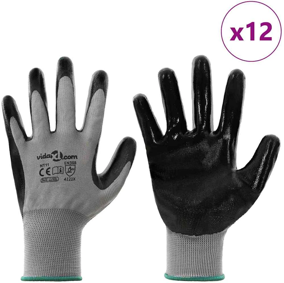 Darbo pirštinės 12 vnt. Pilka ir juoda 11 / XXL Poliesteris