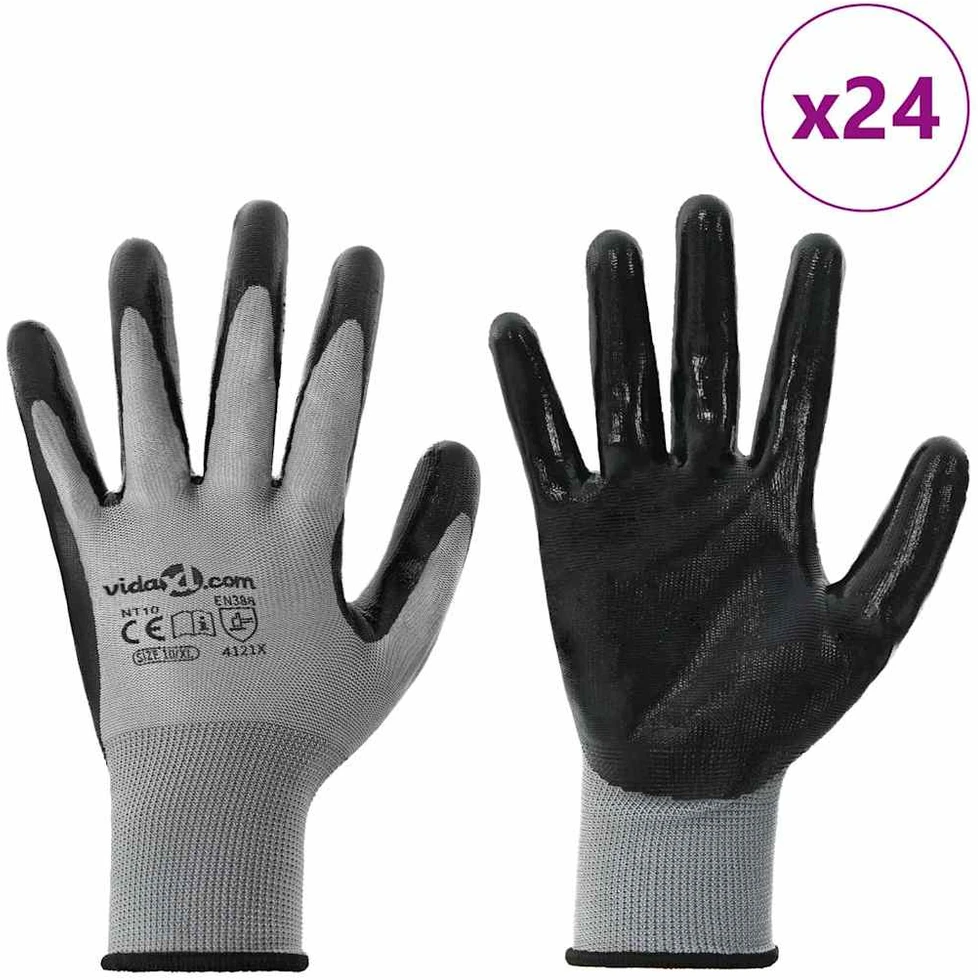 Darbo pirštinės 24 vnt. Pilka ir juoda 10 / xl Poliesteris