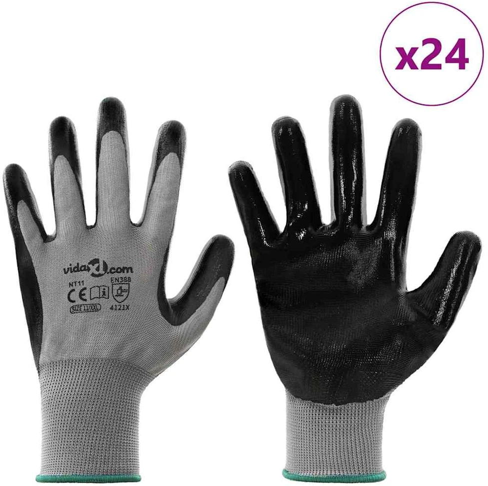 Darbo pirštinės 24 vnt. Pilka ir juoda 11 / XXL Poliesteris