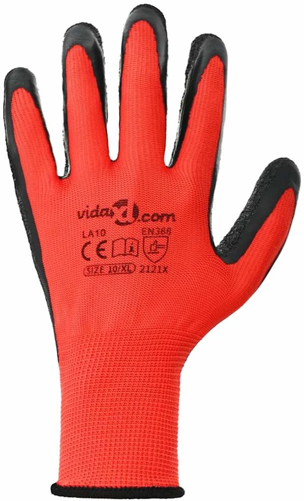 Darbo pirštinės 24 vnt. Raudona ir Juoda 10 / xl Latekso danga
