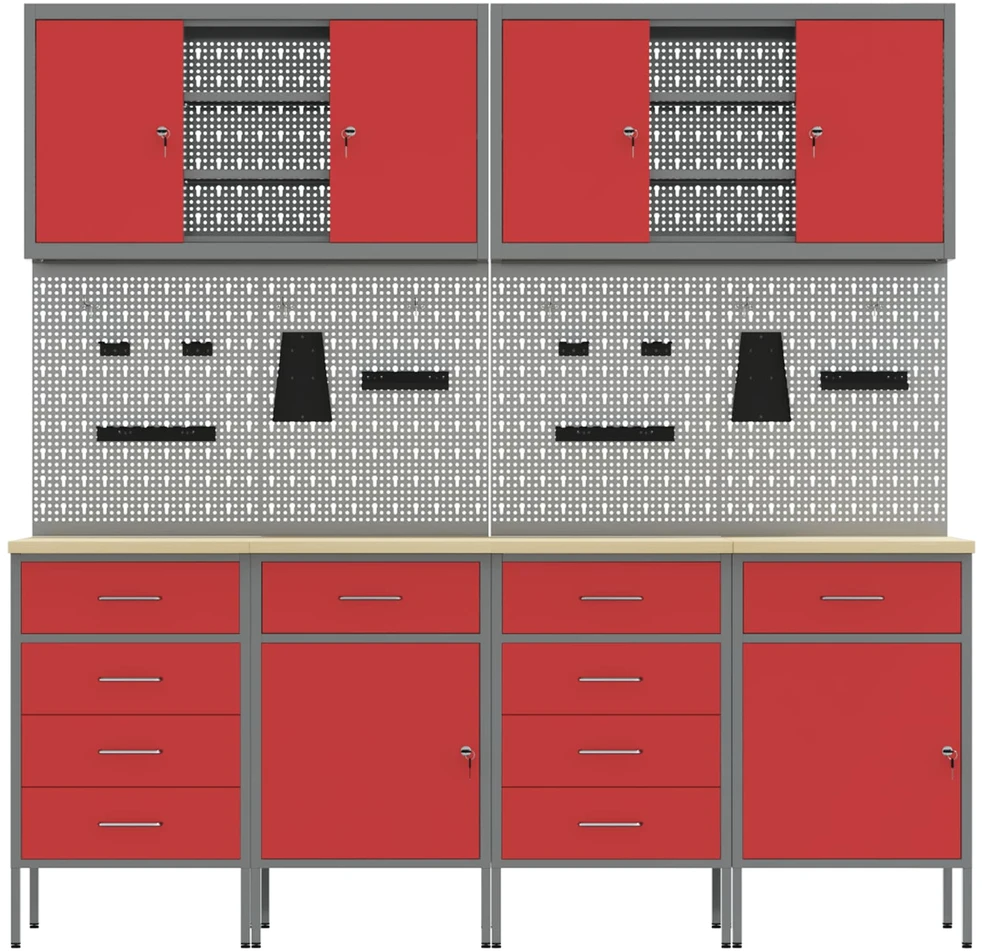 Darbo spinta 10 vnt. Raudona Inžinerinė mediena ir plienas