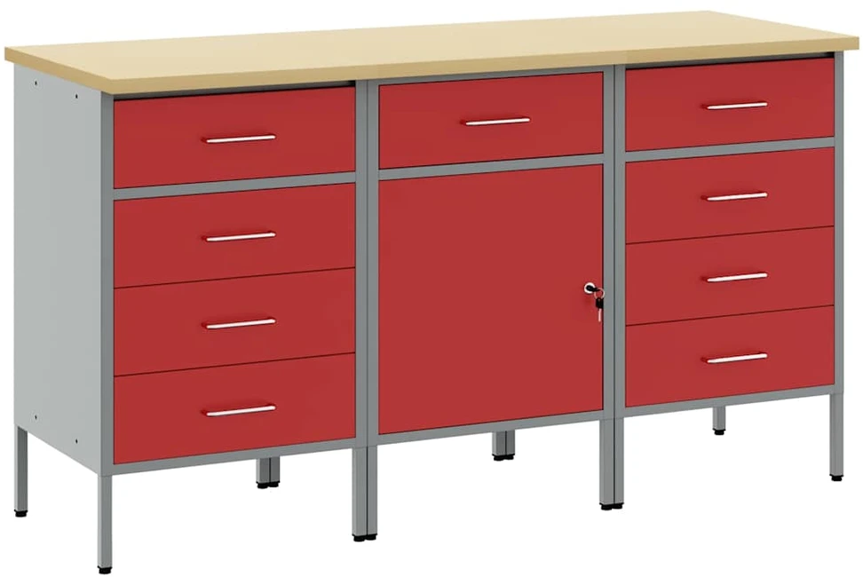 Darbo spinta 3 vnt. Raudona ir pilka 150 x 55 x 85 cm