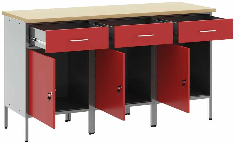 Darbo spinta 3 vnt. Raudona ir pilka 150 x 55 x 85 cm