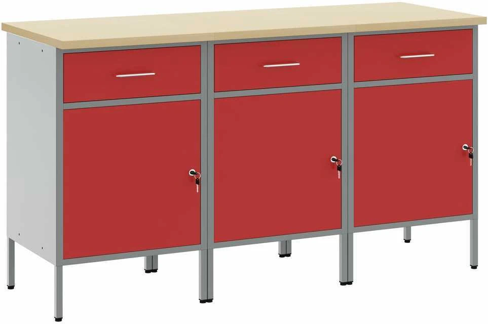 Darbo spinta 3 vnt. Raudona ir pilka 150 x 55 x 85 cm