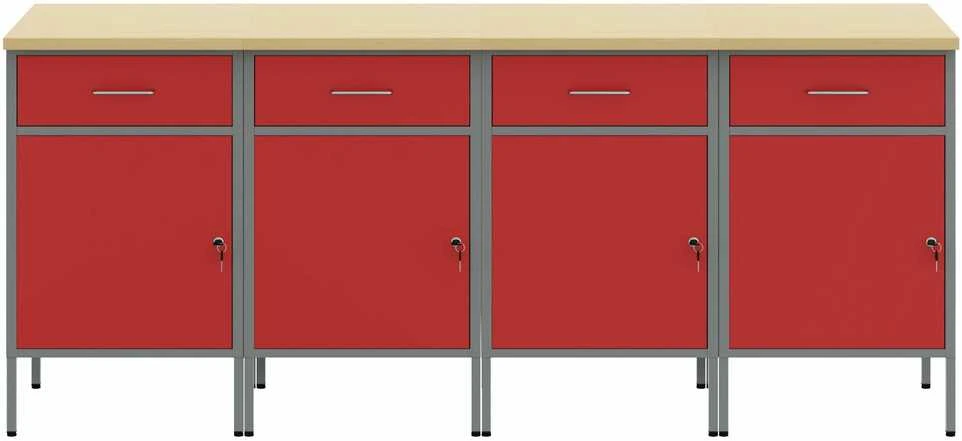 Darbo spinta 4 vnt. Raudona ir pilka 200 x 55 x 85 cm