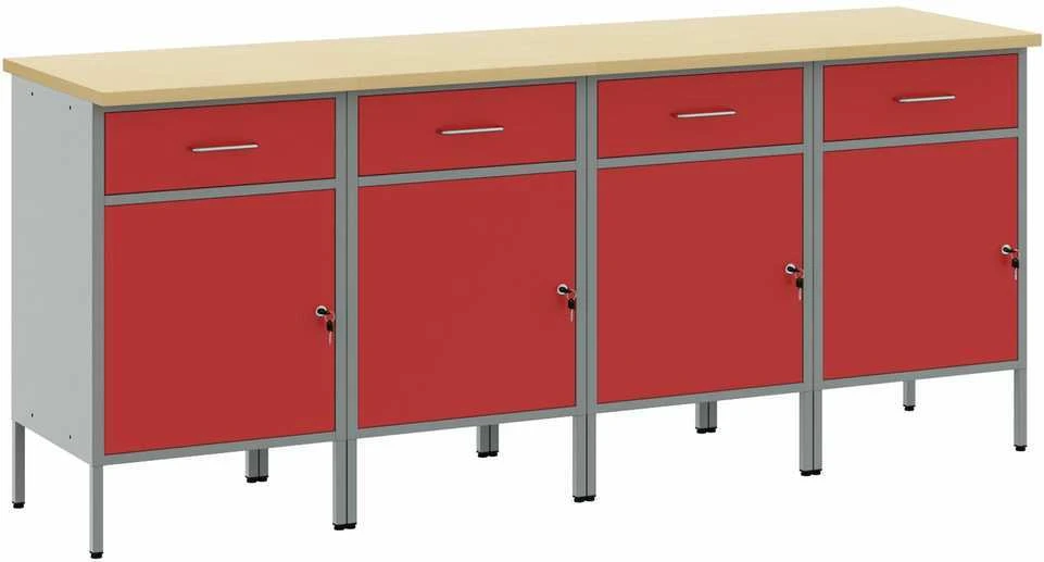 Darbo spinta 4 vnt. Raudona ir pilka 200 x 55 x 85 cm