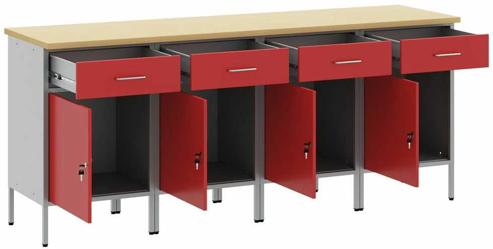 Darbo spinta 4 vnt. Raudona ir pilka 200 x 55 x 85 cm