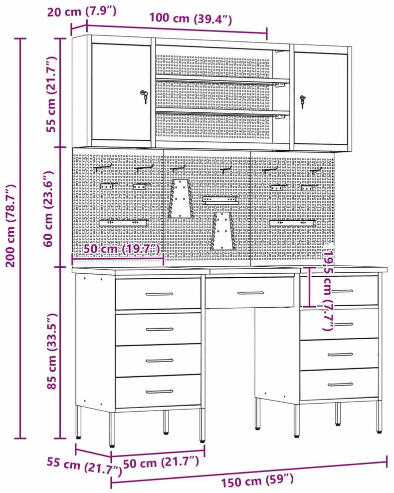 Darbo spinta 8 pcs Raudona Inžinerinė mediena ir plienas