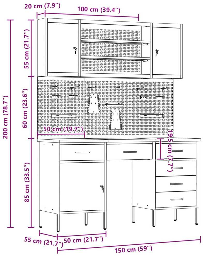 Darbo spinta 8 pcs Raudona Inžinerinė mediena ir plienas