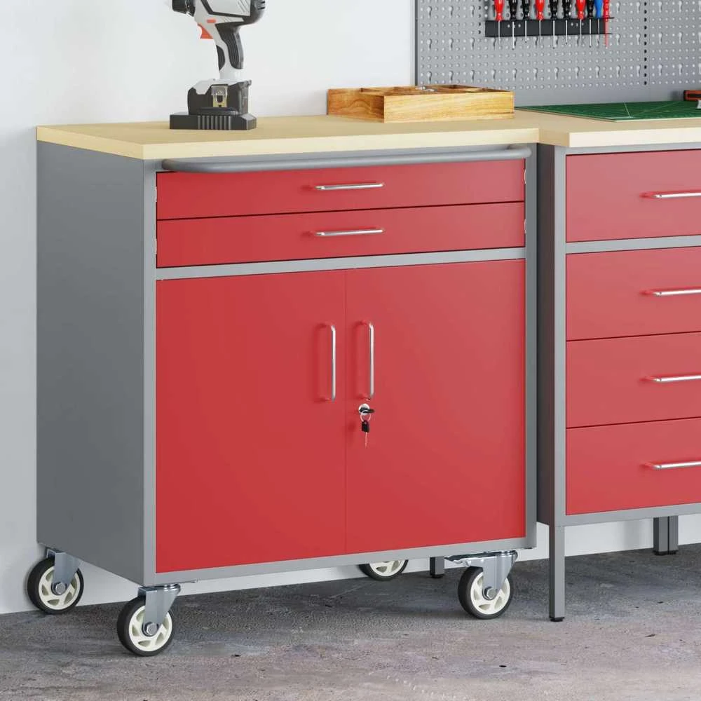 Darbo spinta 2 vnt. Raudona ir pilka 100 x 55 x 85 cm