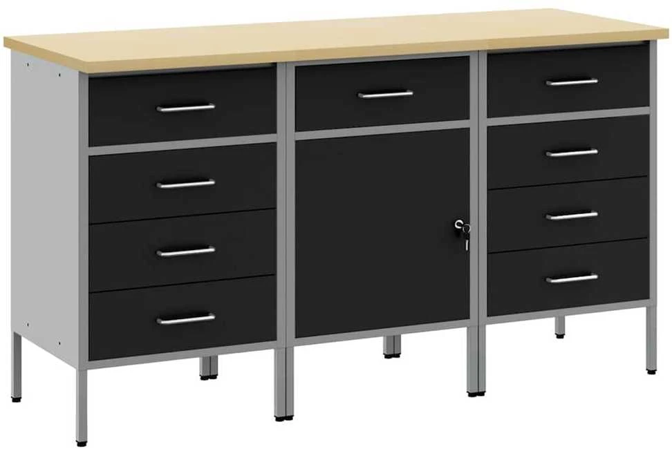Darbo spinta su stalčių 3 vnt. Juoda ir pilka 150 x 55 x 85 cm