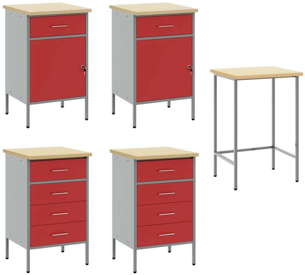 Darbo spinta 3 vnt. Raudona ir pilka 150 x 55 x 85 cm