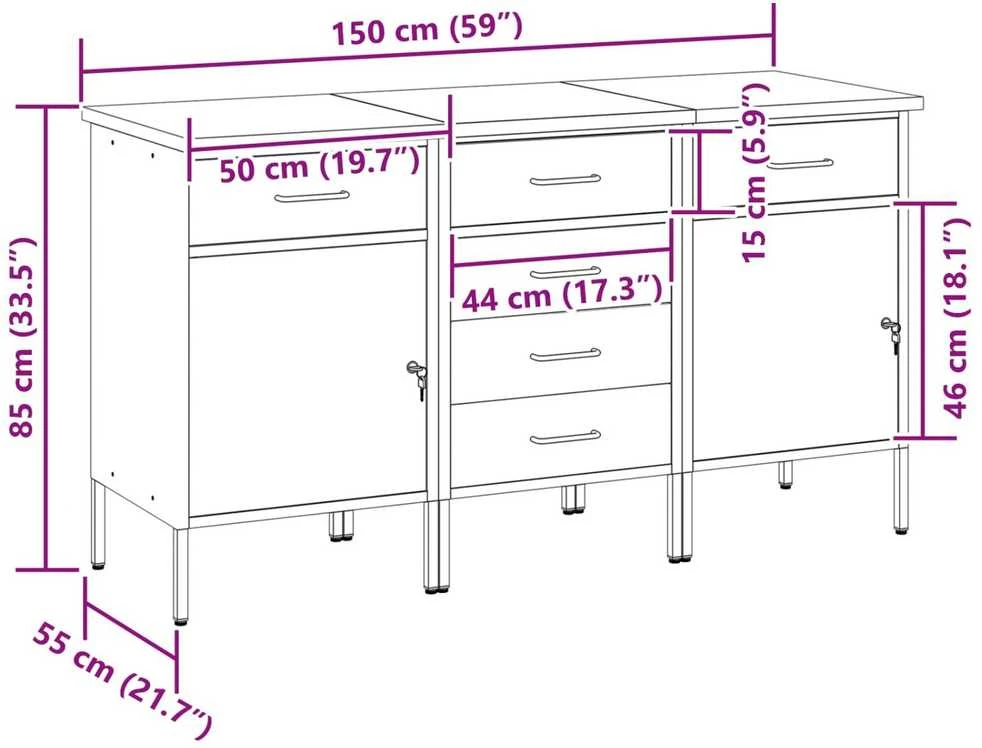 Darbo spinta 3 vnt. Raudona ir pilka 150 x 55 x 85 cm