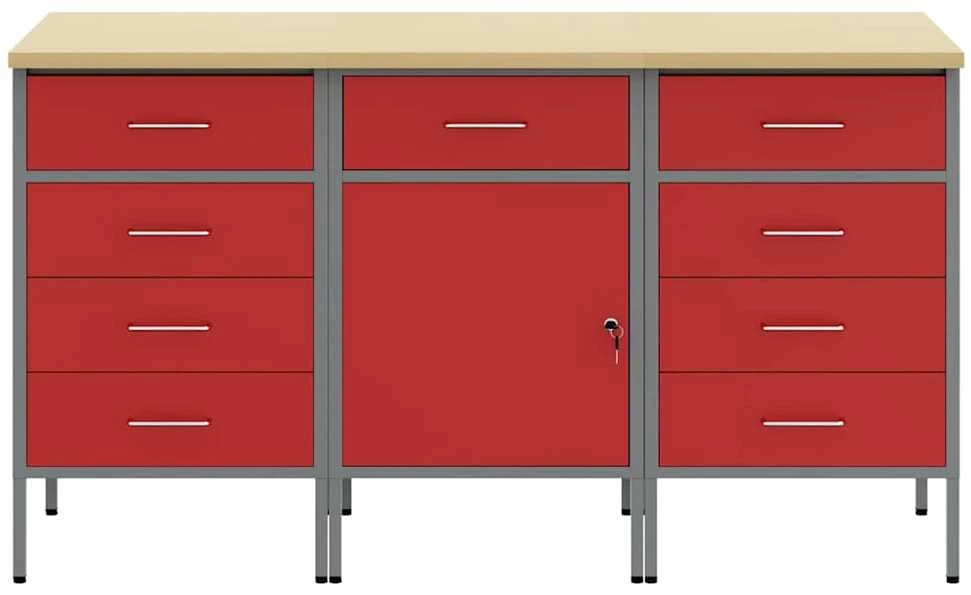 Darbo spinta 3 vnt. Raudona ir pilka 150 x 55 x 85 cm