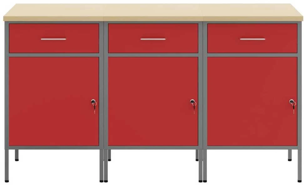 Darbo spinta 3 vnt. Raudona ir pilka 150 x 55 x 85 cm