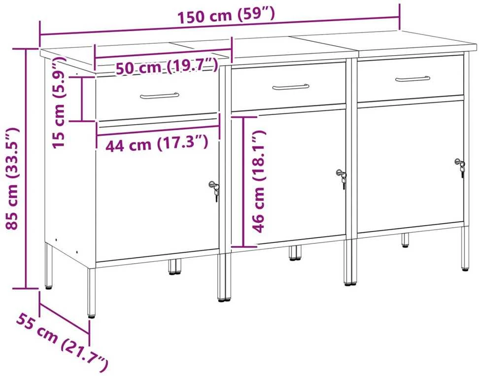 Darbo spinta 3 vnt. Raudona ir pilka 150 x 55 x 85 cm