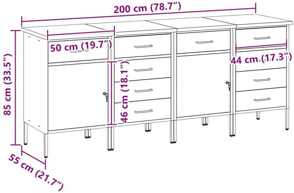 Darbo spinta 4 vnt. Raudona ir pilka 200 x 55 x 85 cm
